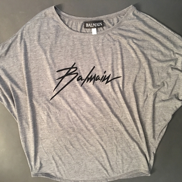 Tops - Gray Balmain Signature Logo Shirt